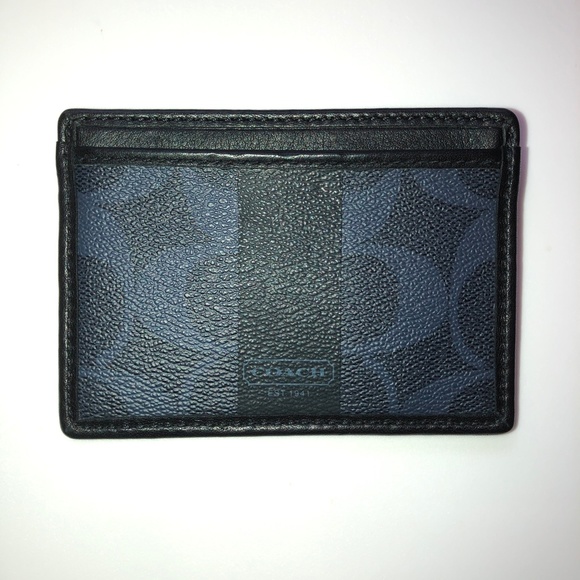 π2xHPπ COACH Slim Flat Leather Card Case / Wallet in Denim Blue & Black EUC - Picture 4 of 15